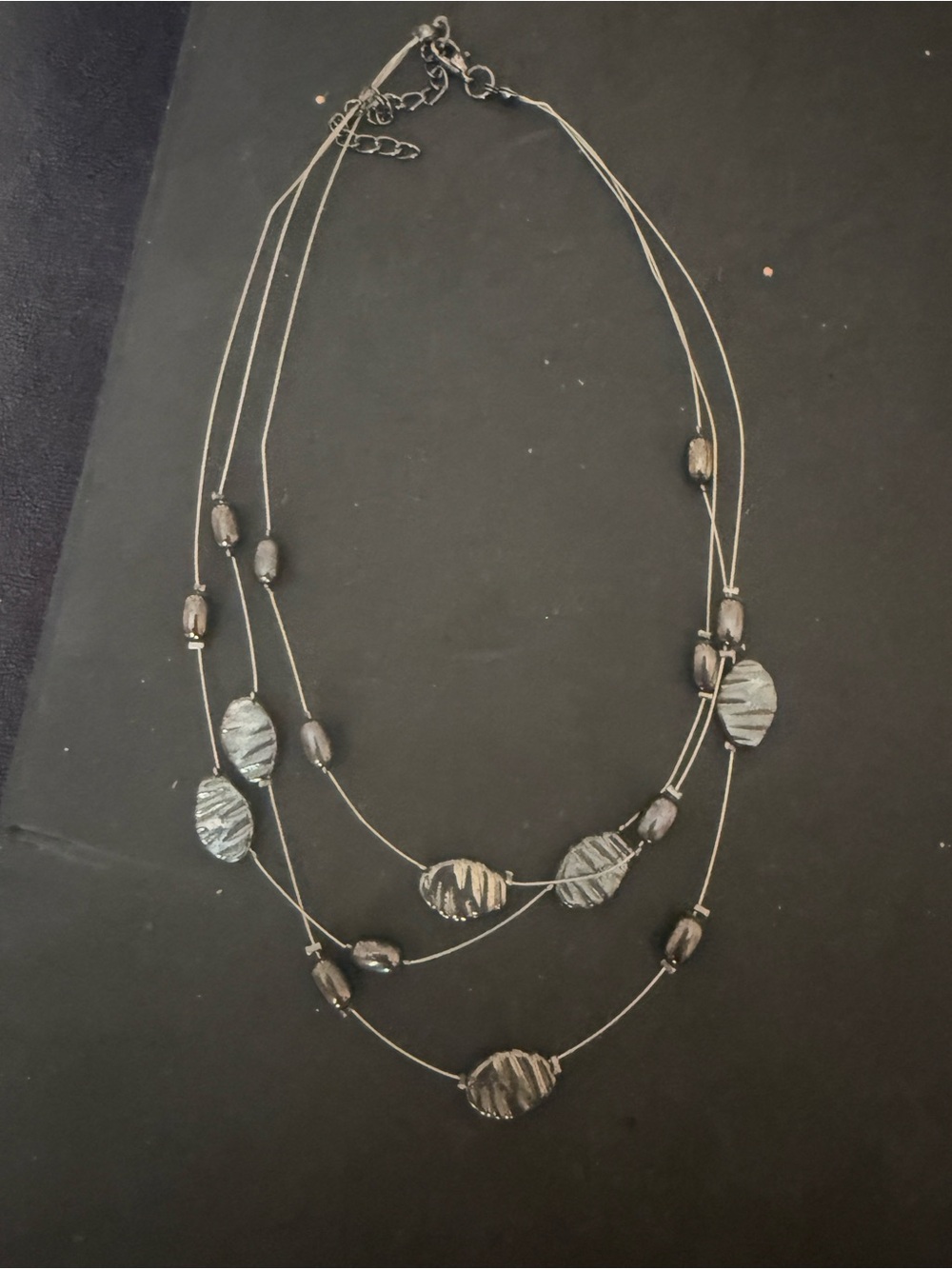 Layered Metallic Black floated Illusion Beaded Necklace
